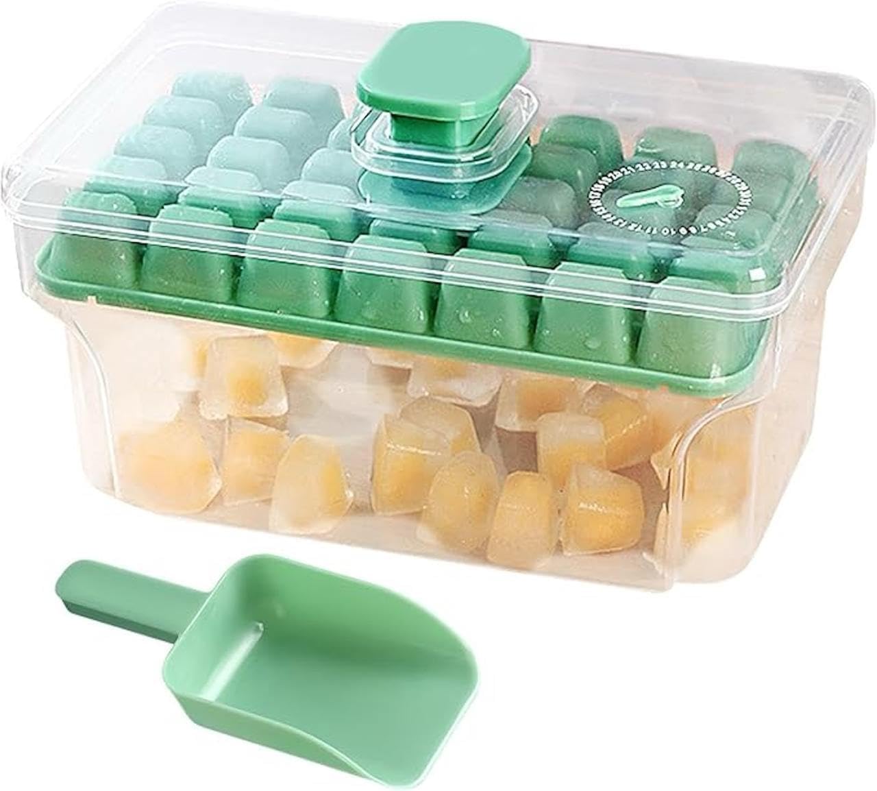 Easy Press Ice Tray Container, 2 Layer Ice Cube Tray with Lid & Bin, Effortless Ice Cube Maker, One Press Demolding Ice Tray, 68 Ice Cubes Tray for Whiskey Cocktails Mocktails Soft Drinks