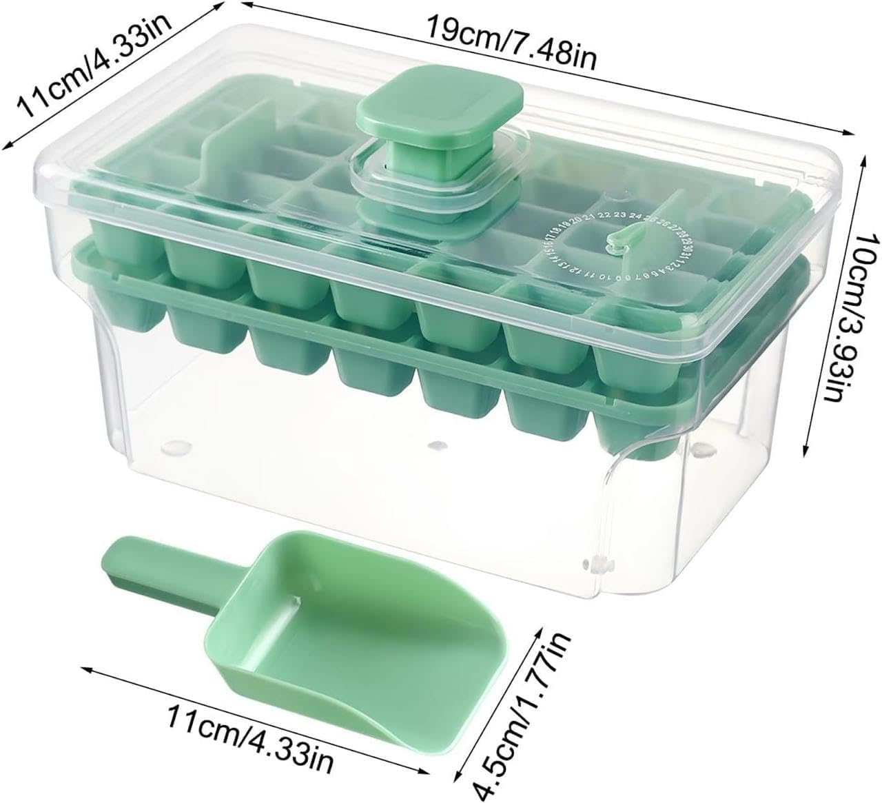 Easy Press Ice Tray Container, 2 Layer Ice Cube Tray with Lid & Bin, Effortless Ice Cube Maker, One Press Demolding Ice Tray, 68 Ice Cubes Tray for Whiskey Cocktails Mocktails Soft Drinks