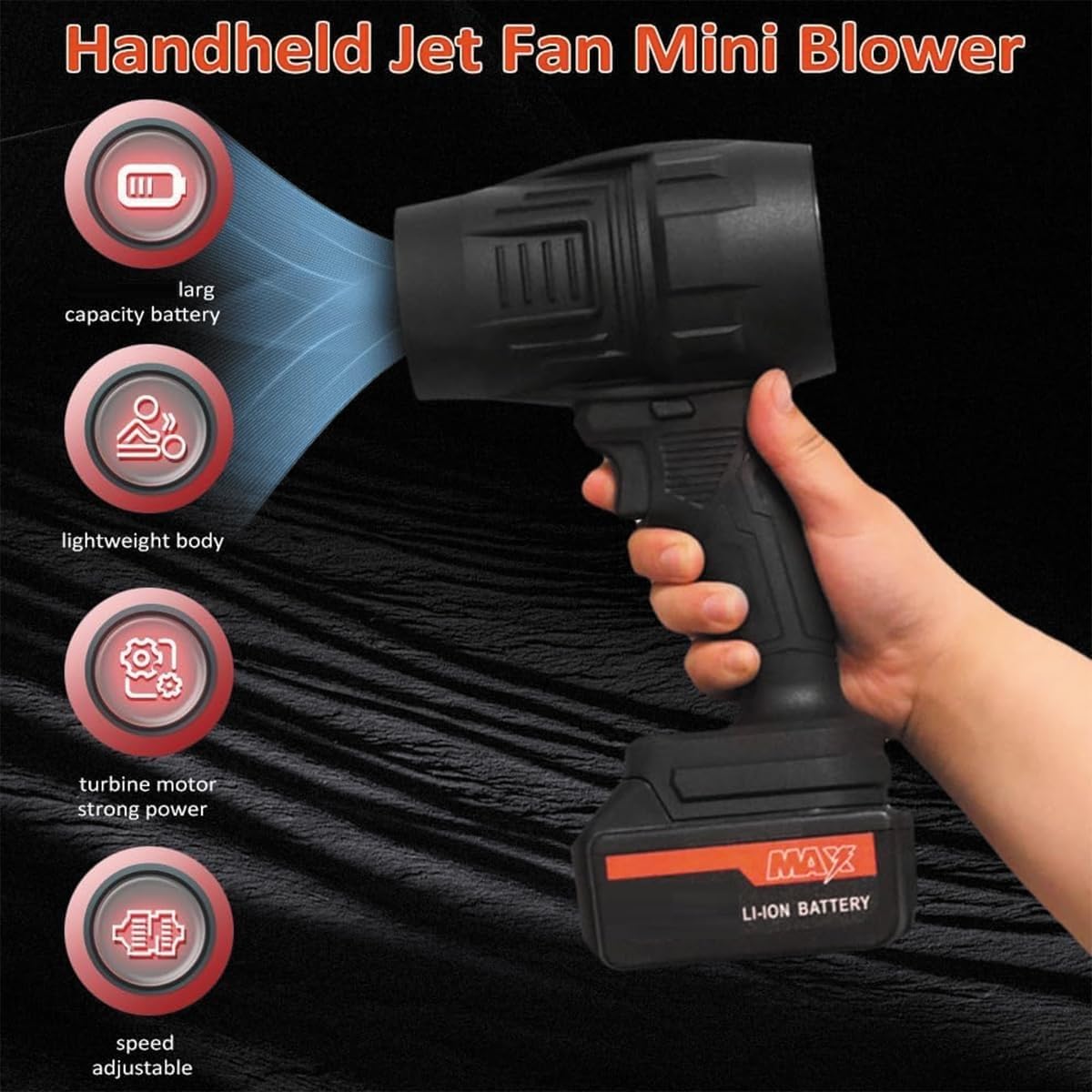 Cordless Leaf Blower Portable Dust Cleaner Handheld Jet Blower 180000 RPM Compressed Air Duster with Adjustable Speed for Patio Cleaning, Drying,Camping 1 Battery