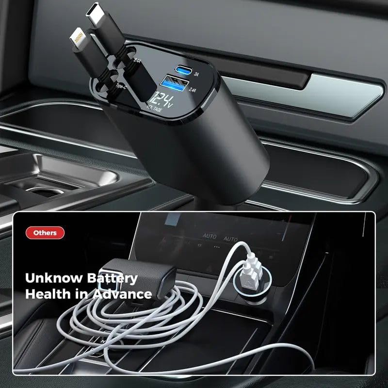 120W 4 in 1 Retractable Car Charger Socket New 2025,Multi USB Car Charger Type C Adapter with Dual Ports, car Mobile Charger Compatible with Android
