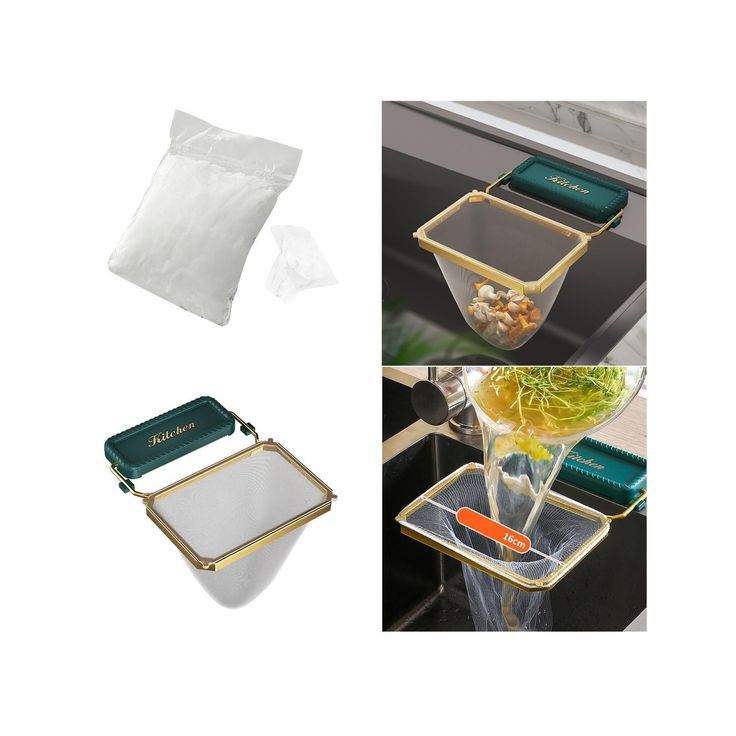 Foldable GI Sink Strainer with 50 Mesh Bags, Corner Sink Basket, Garbage Disposal Filter, Disposable Sink Filter with Mesh Bags